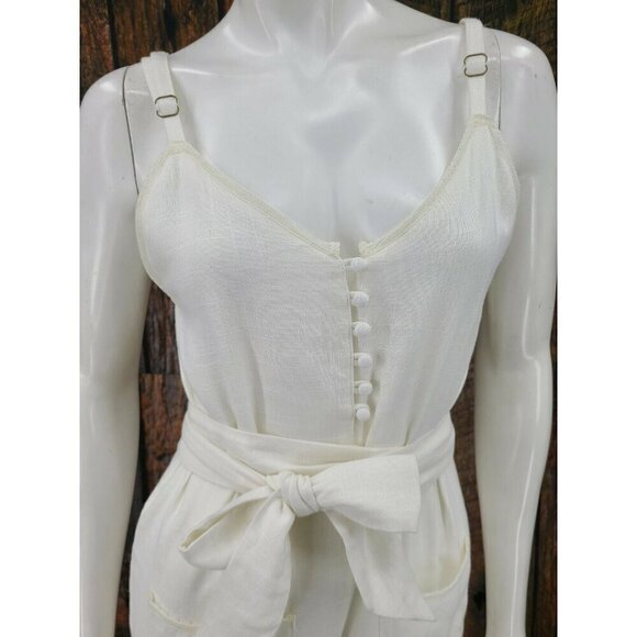 New Spell & the Gypsy Milla Strappy Jumpsuit Womens XS Off White Linen Jumper - Picture 4 of 11